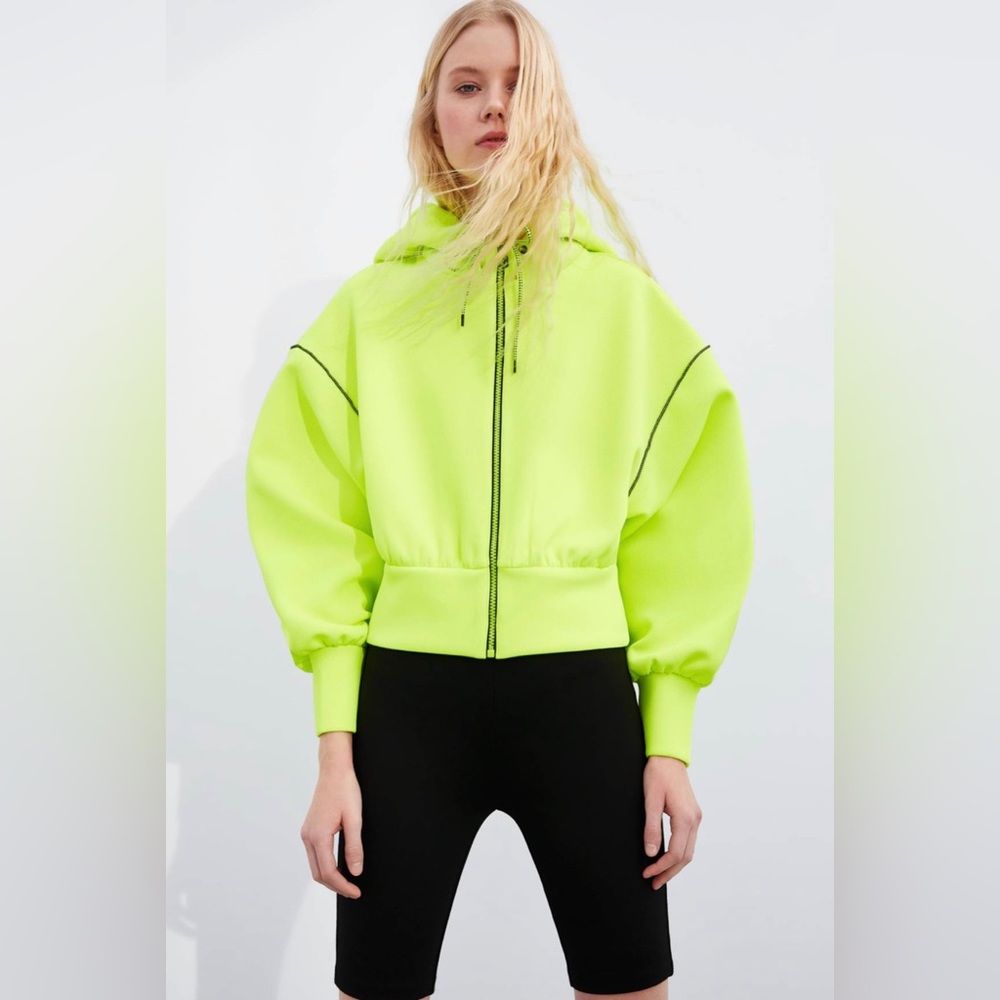 Zara neon fluorescent yellow green zip up jacket small